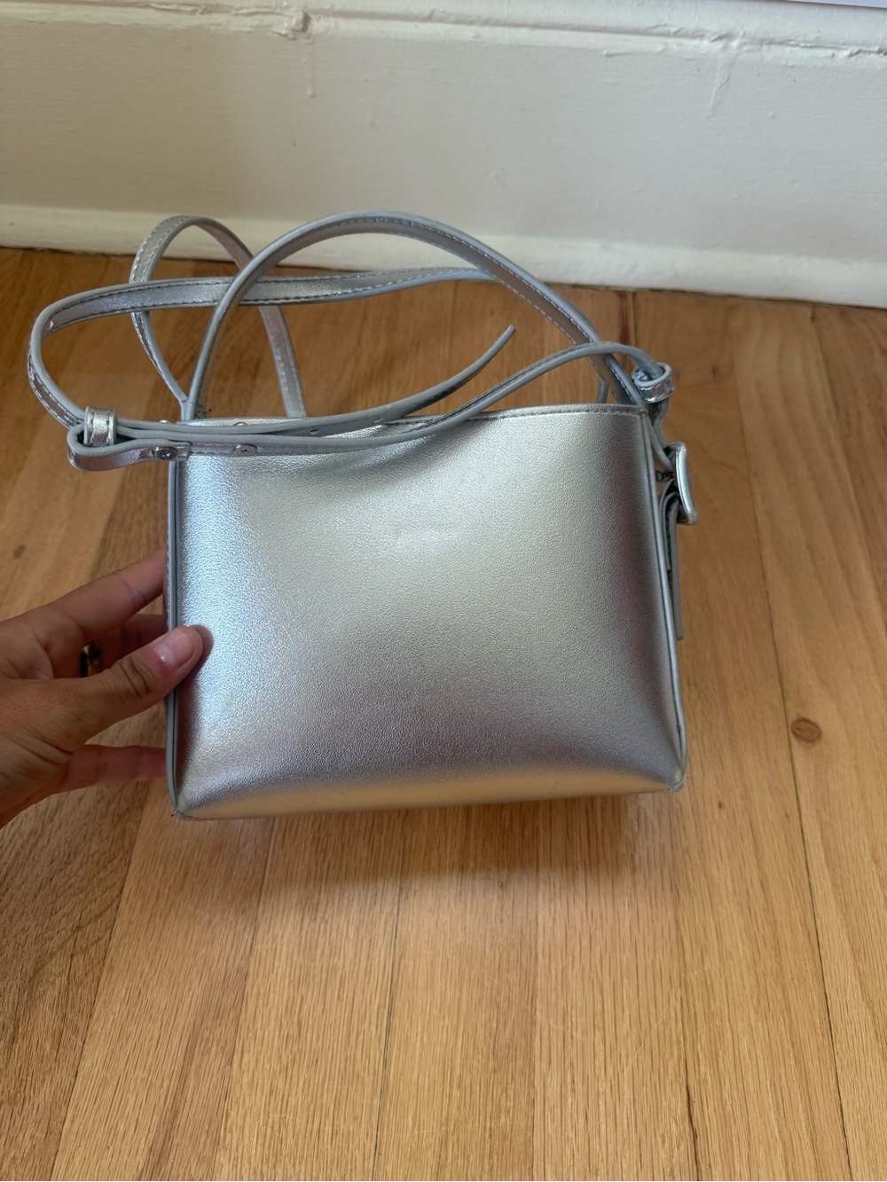 Mango Silver Metallic Crossbody Bag